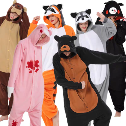 Gloomy & Teddy Bear & Raccoon Onesie Kigurumi For Halloween Adults Group Animal Costumes