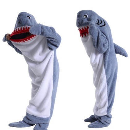 Gray-Blue Shark Wearable Blanket Sleeping Bag For Adults & Kids Halloween Costumes