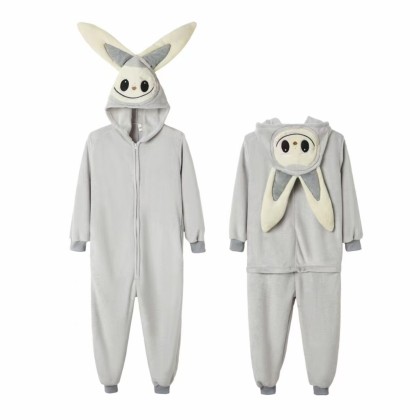 Long-Ear Gray Labubu Onesie Kigurumi Pajamas For Kids Halloween Costume
