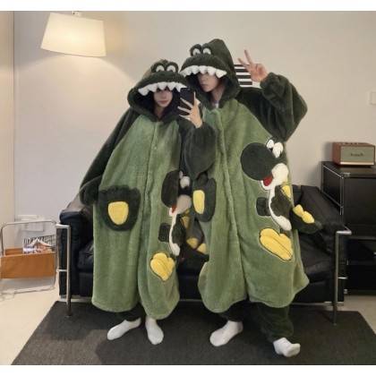 Green Alligator Loungewear Pajama Robes Set For Matching Couple Halloween Costumes
