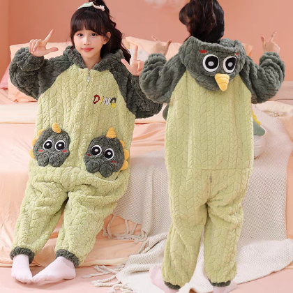Green Dinosaur Onesie Pajamas Kigurumi For Kids Boys & Girls Halloween Costumes