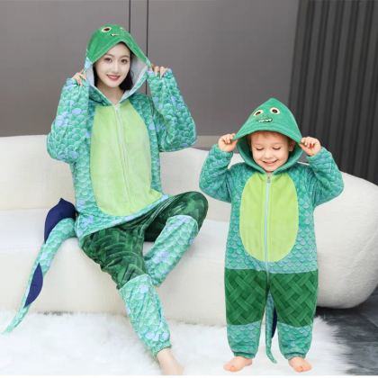Green Dragon Koi  Family Matching Kigurumi Onesies For Halloween Adults & Kids Costumes