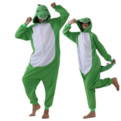 Green Multi-Colored Dinosaur Onesies Kigurumi For Halloween Adults Costumes Zip Up