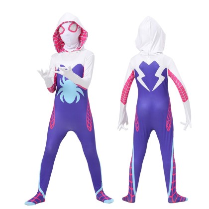 Spider Man Across The Spider-Verse Spider-Gwen Kids Bodysuit For Halloween Cosplay Costume