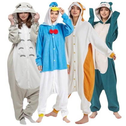  Hamtaro & Donald Duck& Laughing  Snorlax & Totoro Onesie Pajamas For Halloween Group Costumes