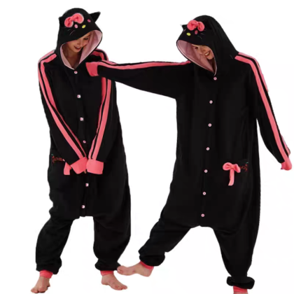 Black Hello Kitty Onesie Kigurumi For Adults Halloween Unisex Costumes