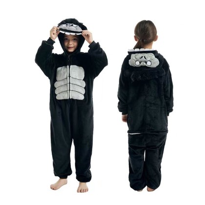 Kids Flannel Black King Kong Onesie Kigurumi Pajamas For Halloween