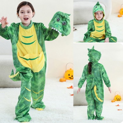 New Kids Onesie Green Dinosaur Kigurumi Costume For Halloween Party