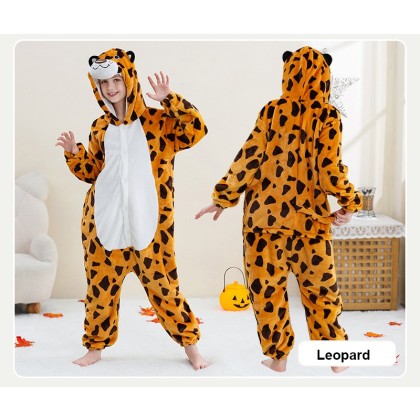 Cute Leopard Pajama Kids Onesie Kigurumi For Halloween Costume