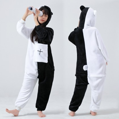 Monokuma Onesie Kigurumi For Kids Halloween Costumes Zip Up
