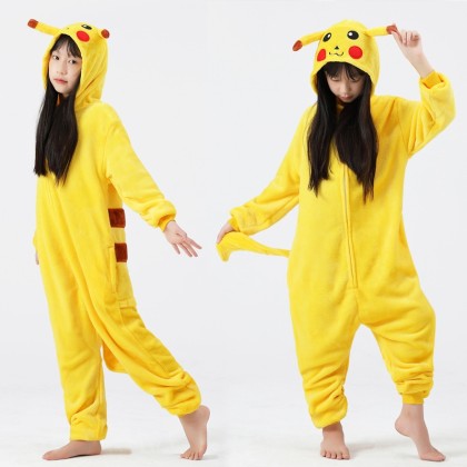 Pokemon Pikachu Onesie Kigurumi For Kids Halloween Costumes Zip Up