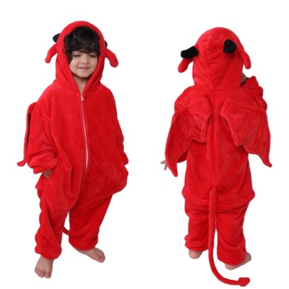 Kids Red Little Devil Bat Onesie Kigurumi Halloween Costume
