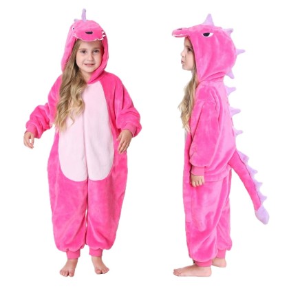 Rosy Pink Dinosaur Onesie Kigurumi For Halloween Kids Costume