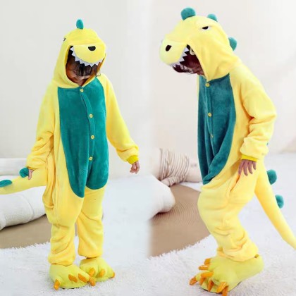 Yellow Cute Dinosaur Onesies Kigurumi For Halloween Kids Costumes
