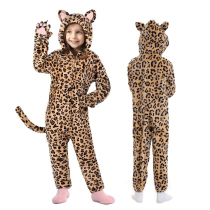 Leopard Cat Onesie with Cat Paw Kigurumi For Kids Halloween Costumes
