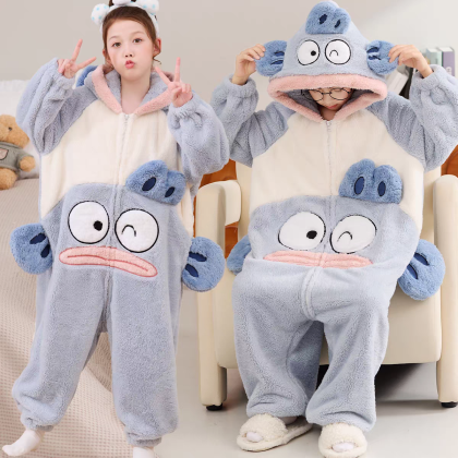 Light Blue Clownfish Coral Fleece Onesie Pajama For Kids Halloween Costumes