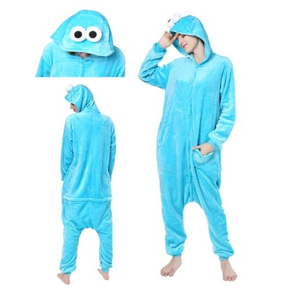 Light Blue Sesame Street Onesie Kigurumi For Adults Cartoon Halloween Costume