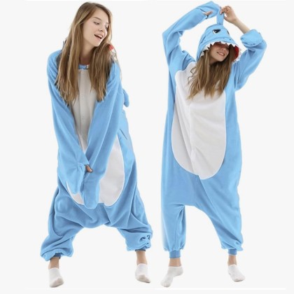 Light Blue Shark with Fin Onesie Pajamas For Halloween Adult Kigurumi Costumes