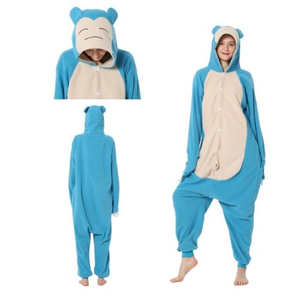 Pokemon Light Blue Snorlax Onesie Kigurumi For Adults Halloween Costumes