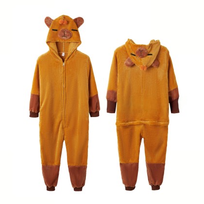 Kids Light Brown Capybara Onesie Kigurumi Pajamas For Halloween Costume