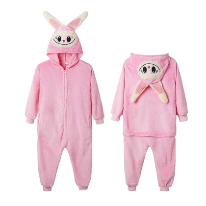 Long Ear Pink Labubu Onesie Kigurumi For Adults & Kids Halloween Costumes