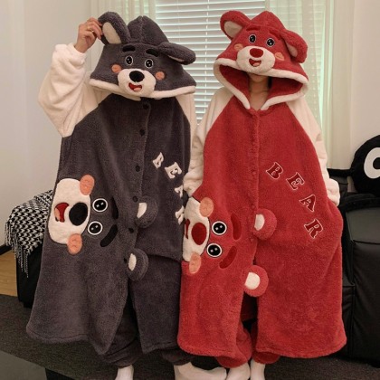 Lotso Robe Long Plush Hooded Loungewear Set For Matching Couples Hallowee Costumes