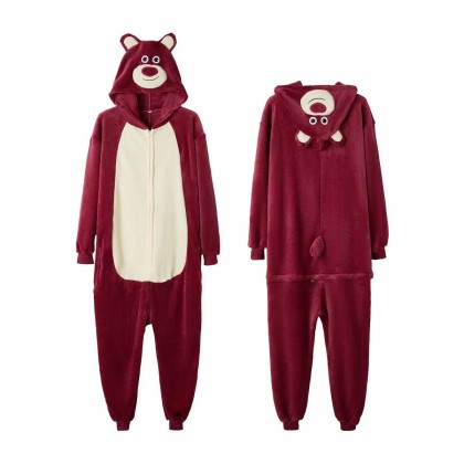 Cartoon Lotso Strawberry Bear Onesie Kigurumi Pajama For Adult Halloween 