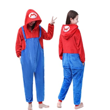 Mario Onesie Kigurumi For Adults Cartoon Halloween Costumes