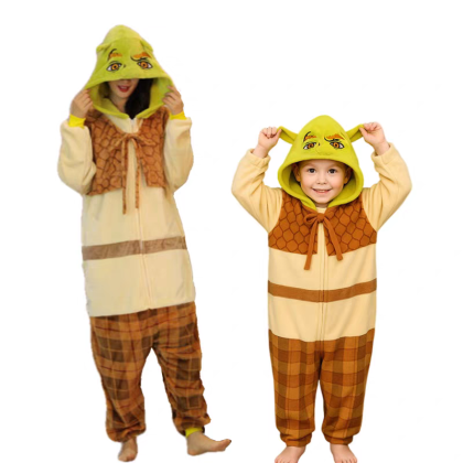 Matching Family Shrek Kigurumi Onesies For Adults & Kids Halloween Costumes