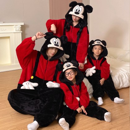 Mickey Mouse Onesie Coral Fleece Pajama Kigurumi For Family Halloween Costumes