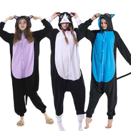 Midnight Cats Couple Onesie Kigurumi Pajamas For Halloween Adults Costumes