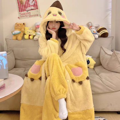 Milk Dragon Hooded Long Plush Robe Set For Adults Female Halloween Costumes