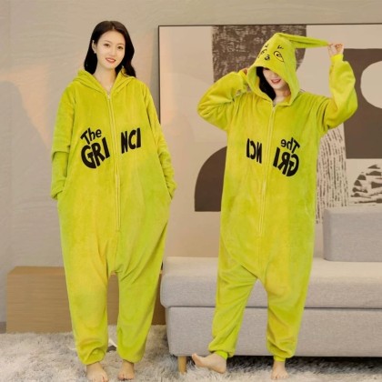 Adult Halloween Christmas Mint Grinch Onesie Kigurumi Pajama Costume