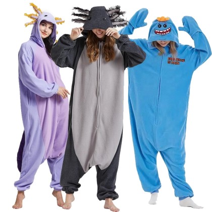 Mr Meeseeks Axolotl Onesie Pajama For Halloween Adults Kigurumi Costumes