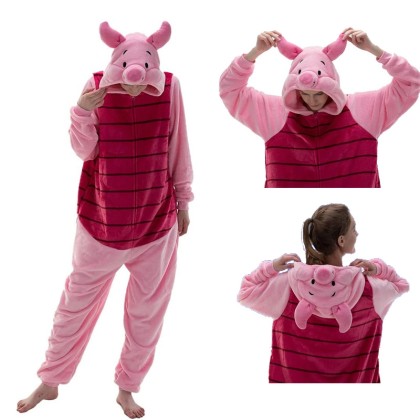 New Piglet Onesie Kigurumi With Zipper For Adults Halloween Cartoon Costumes
