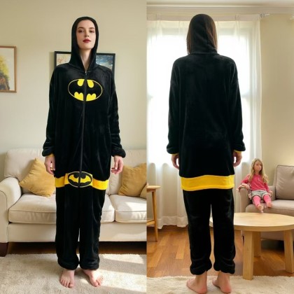 New Style Black Batman Onesie Pajamas Zip-Up For Adults Halloween Costumes