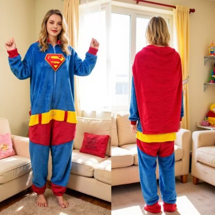 New Style Superman Onesie Pajamas Zip-Up For Adults Unisex Halloween Costumes