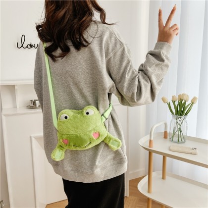 Lovely Blusher Frog Cute Cartoon Plush Cross-Body Bag
