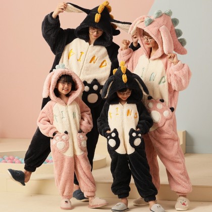 Cute Dinosaur Matching Family Pajamas Set Coral Fleece Christmas Holiday Outfit