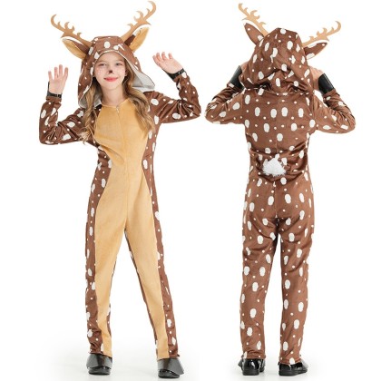 Kids Cute Sika Deer Kigurumi Onesies Christmas Halloween Animal Costumes 
