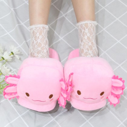 Pink Axolotl Plush Stuffed Indoor Couple Home Slippers