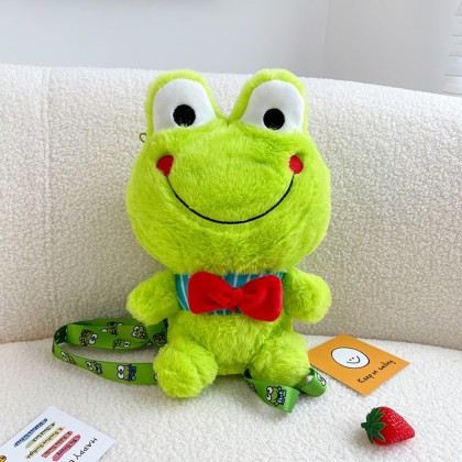 Cartoon Smiling Frog Plush Stuffed Backpack For Teens Boys and Girls