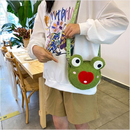 Funny Big Eyes Frog Doll Plush Soft Cartoon Cross-Body Bag