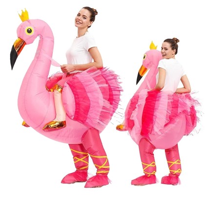 Funny Inflatable Flamingo Riding Costume Blow Up Halloween Party Suit