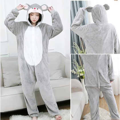 Grey Mouse Kigurumi Onesie Pajama Unisex Animal Costume 