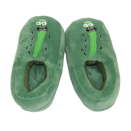 Rick and Morty Green cucumber Plush Stuffed Indoor Couple Slippers Shoes