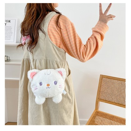 Fashion Pearl Chain Lovely Kitty Cat Doll Plush Cross-Body Bag