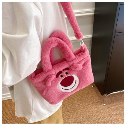 Sweet Soft Cute Girl Plush Pink Lotso Bear Cross-Body Handbag