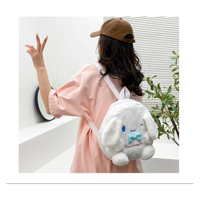 White Cinnamon Dog Plush Cartoon Backpack Leisure Portable Storage Bag For Kids Teens