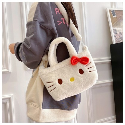 White Hello Kitty Sweet Soft Cute Girl Plush Cross-Body Handbag